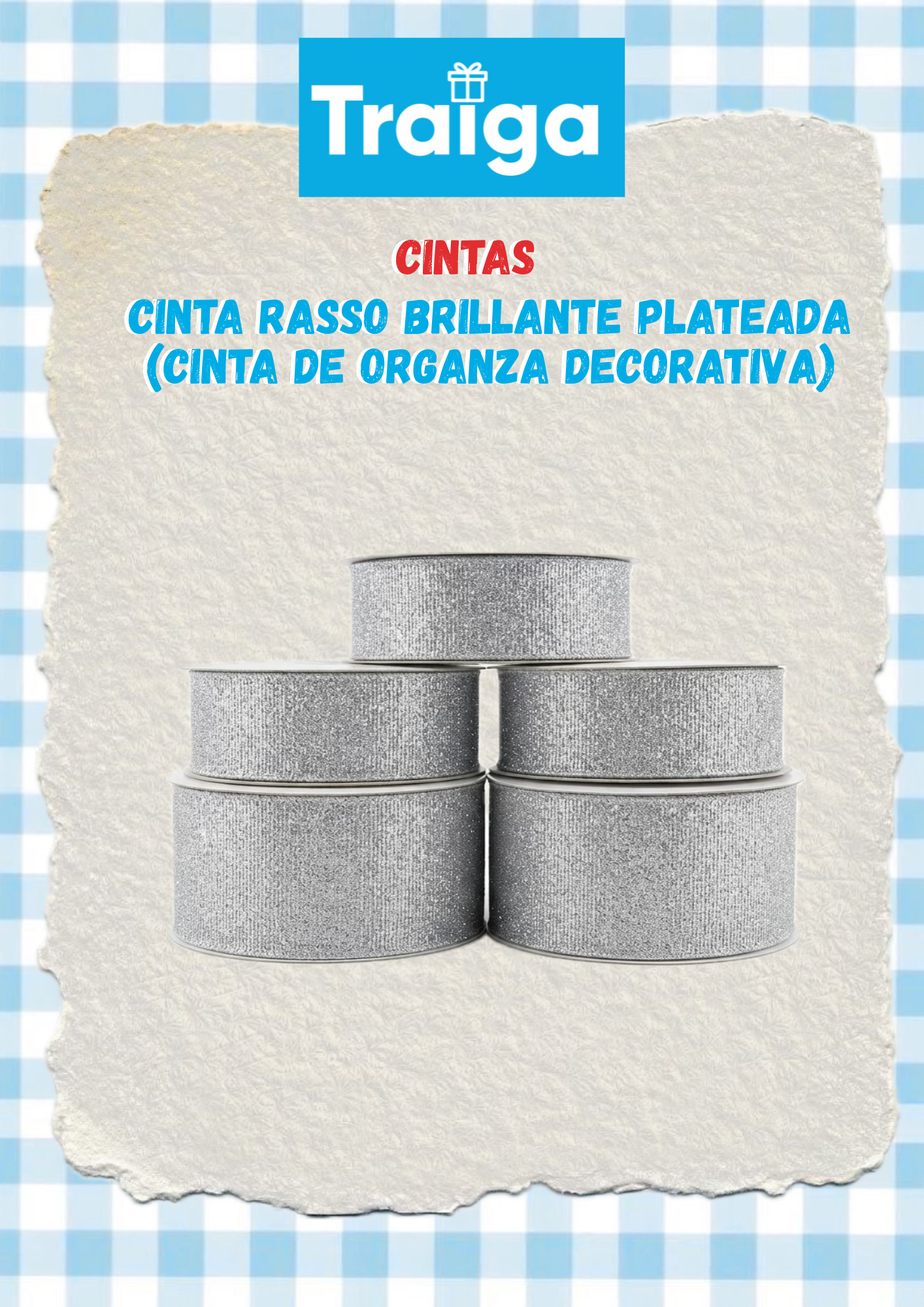 Cinta Rasso brillante 2,5 cm plateada cinta de organza decorativa